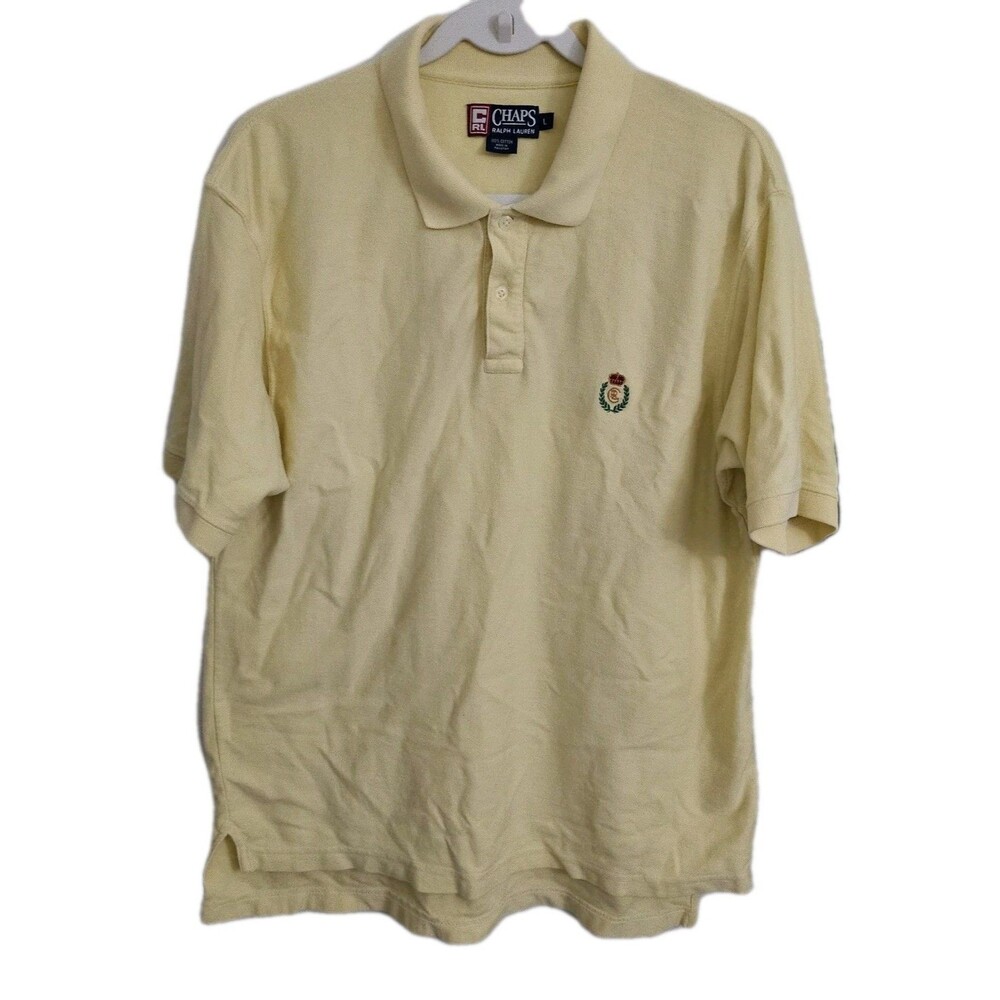 Chaps x Ralph Lauren Polo Shirt Mens Large Yellow Preppy Short Sleeve Top Cotton